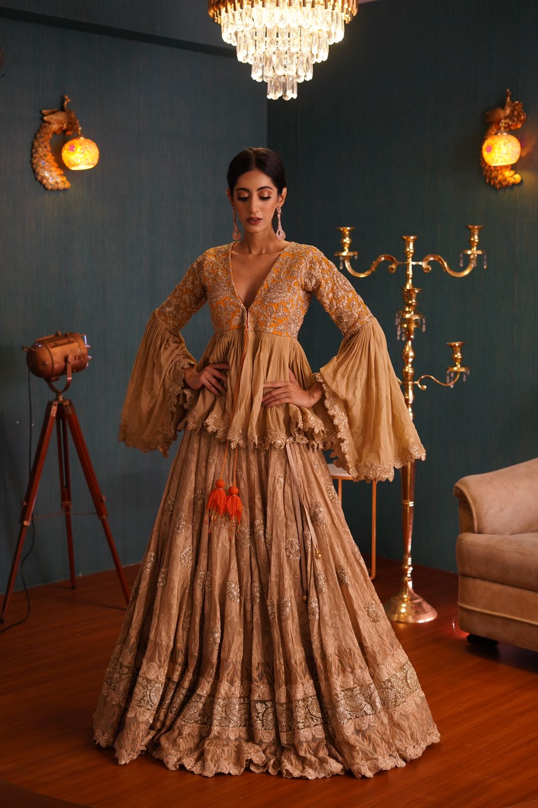 Beige Lehenga With Peplum Top