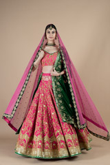 Hot Pink Temple Design Lehenga Set