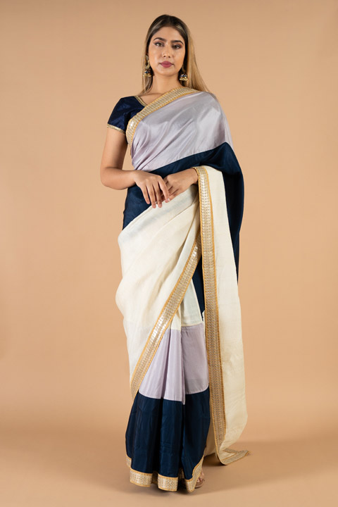 Offwhite Blue Stripe Saree