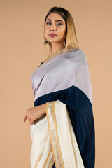 Offwhite Blue Stripe SareeDSC04112