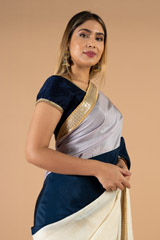 Offwhite Blue Stripe SareeDSC04113