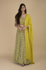 Pista Green Raw Silk Lehenga42_video