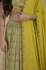 Pista Green Raw Silk Lehenga_SUB7954