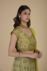 Pista Green Raw Silk Lehenga_SUB7958