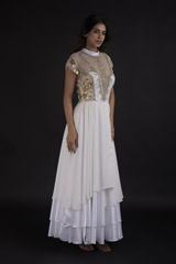 White High Collar Layered Gown_DTR9169