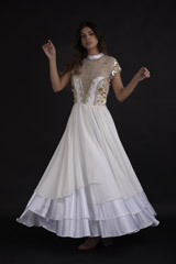 White High Collar Layered Gown
