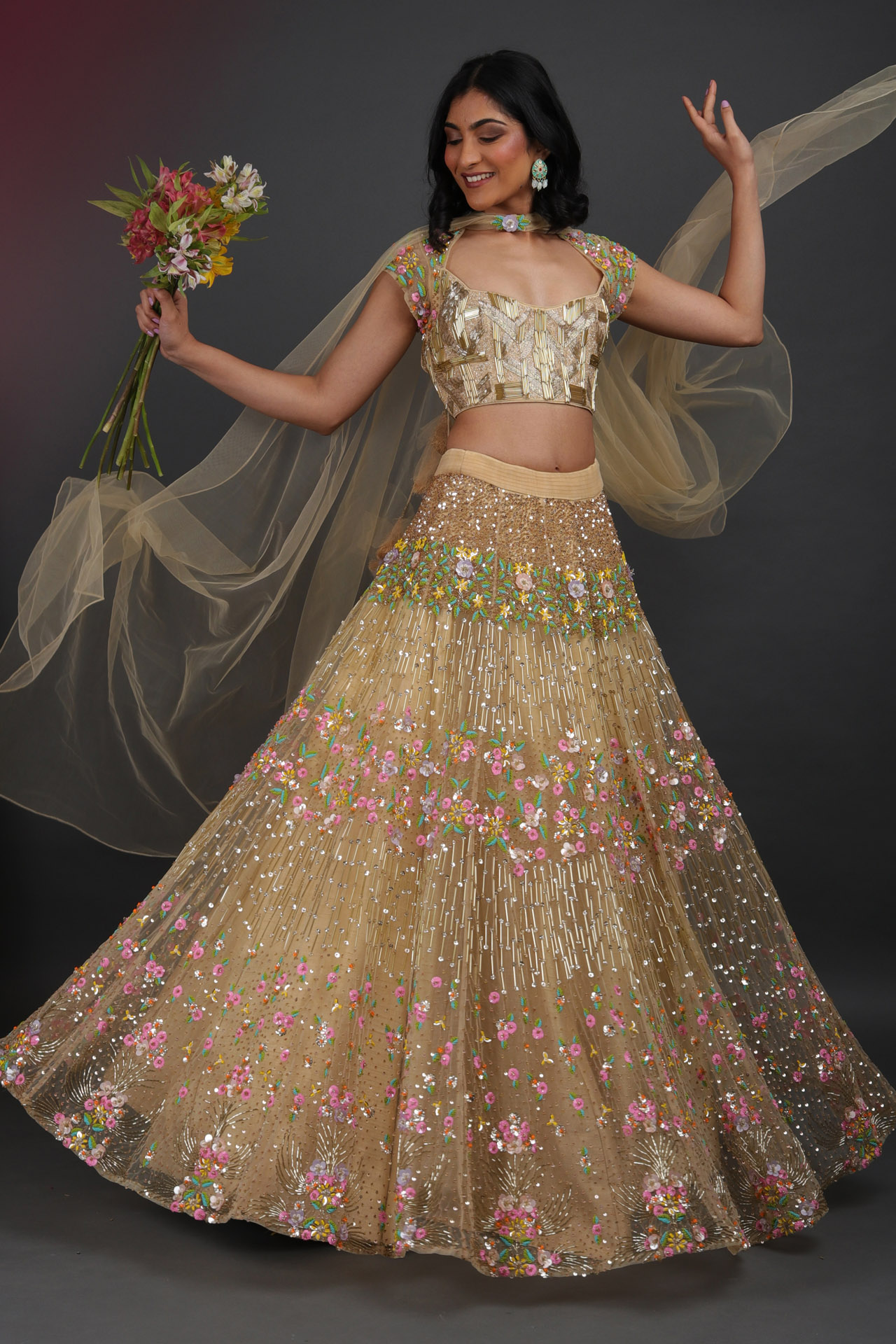 BEIGE EMBELLISHED LEHENGA