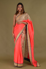 Leather Applique Net Saree
