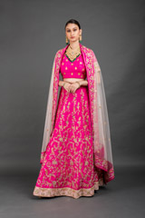 Hot Pink Raw Silk Lehenga Set