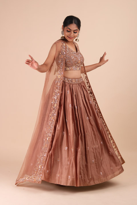 Peach Embellished Top Bottom Set