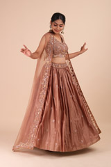 Peach Embellished Top Bottom Set