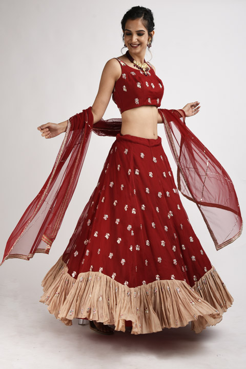 Currant Red Embellished Lehenga