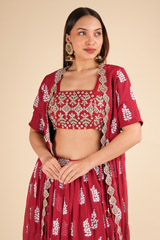 Red Embroidered Jacket LehengaDSC02036