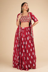 Red Embroidered Jacket LehengaDSC02039