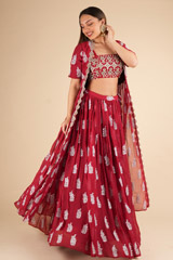 Red Embroidered Jacket LehengaDSC02043