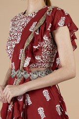 Red Printed Layered Saree SetDSC08559