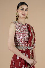 Red Printed Layered Saree SetDSC08562