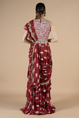 Red Printed Layered Saree SetDSC08564