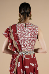 Red Printed Layered Saree SetDSC08565