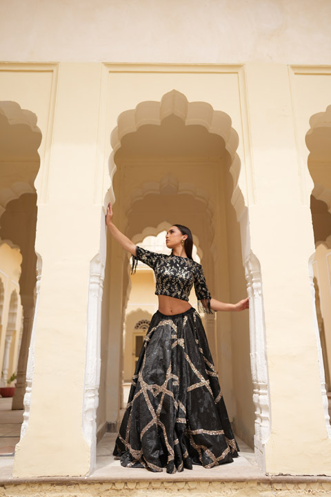 Black Embellished Top Bottom Set