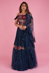 Blue Lehenga With Ruffled Dupatta