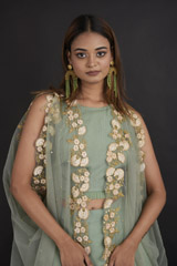 Green Embellished Lehenga Set_DTR0102