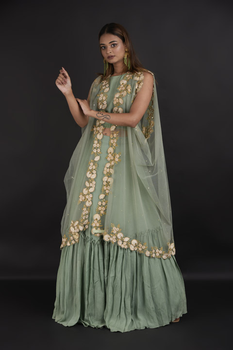 Green Embellished Lehenga Set