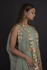 Green Embellished Lehenga Set_DTR0106