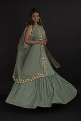 Green Embellished Lehenga Set_DTR0109