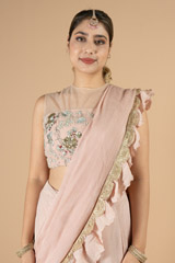 Blush Peach Chiffon Ruffle SareeDSC09041