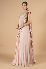 Blush Peach Chiffon Ruffle SareeDSC09044