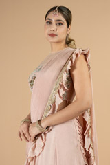 Blush Peach Chiffon Ruffle SareeDSC09045