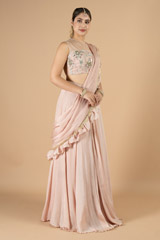 Blush Peach Chiffon Ruffle SareeDSC09047