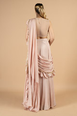 Blush Peach Chiffon Ruffle SareeDSC09048