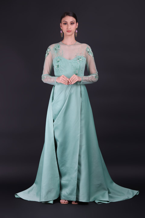 Sage Green Floral Gown