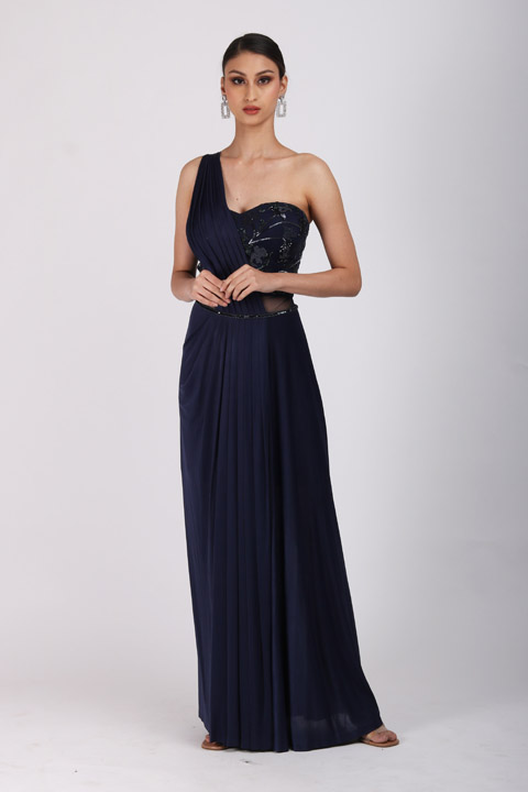 Navy Blue Embellished Gown