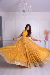 Orange Temple Pleated Anarkali