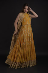 Orange Temple Pleated Anarkali_DTR9283