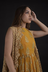 Orange Temple Pleated Anarkali_DTR9288