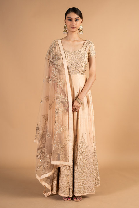 Beige Chanderi Anarkali