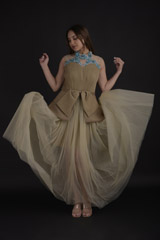 Beige Rosette Embroidery Gown