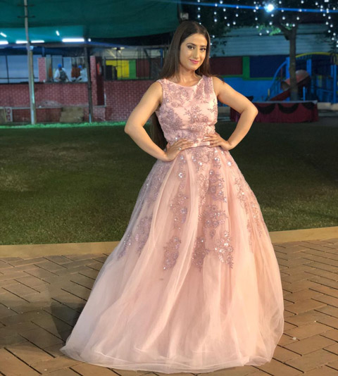 Pleated Floral Ball Gown