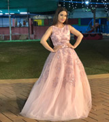 Pleated Floral Ball Gown