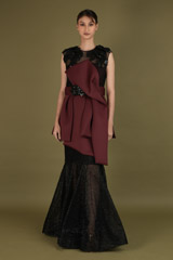 Maroon And Black  Chantilly Lace Gown