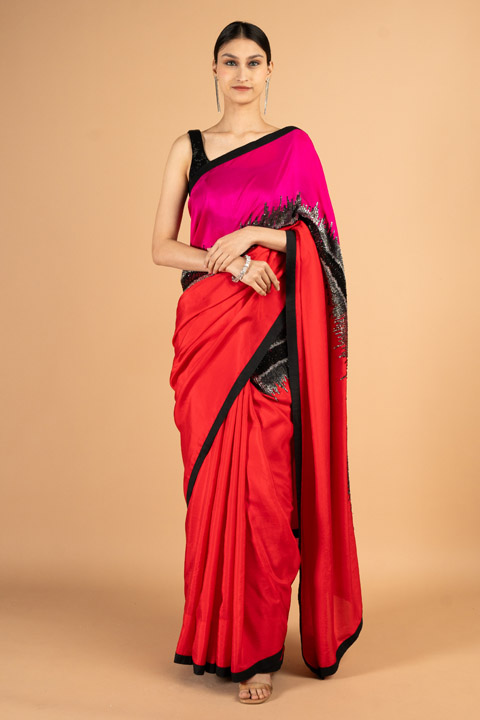 Pink  Red Saree