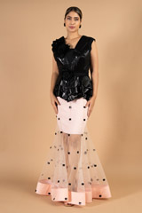 Peach And Black  Corsage Gown