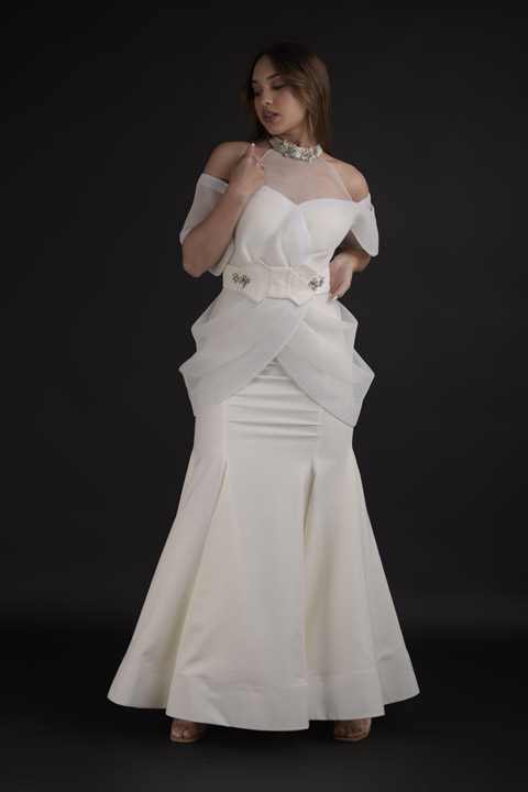 Off White Cowl Bridal Gown