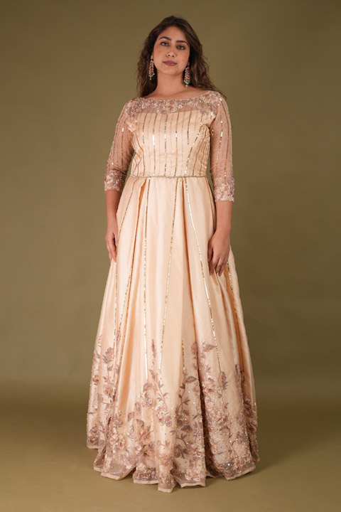Beige Embroidered Gown