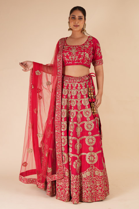 Red Thread Work Lehenga
