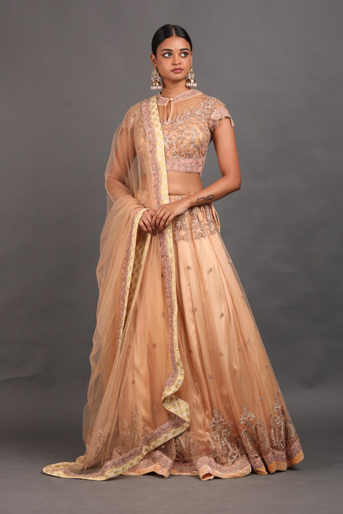 Peach Aari Work Lehenga